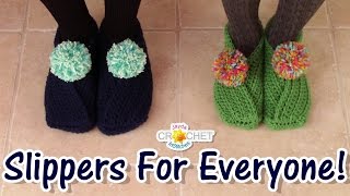 How To Crochet Easy Slippers For Anyone  Adult amp Kid Sizes [upl. by Kravits973]